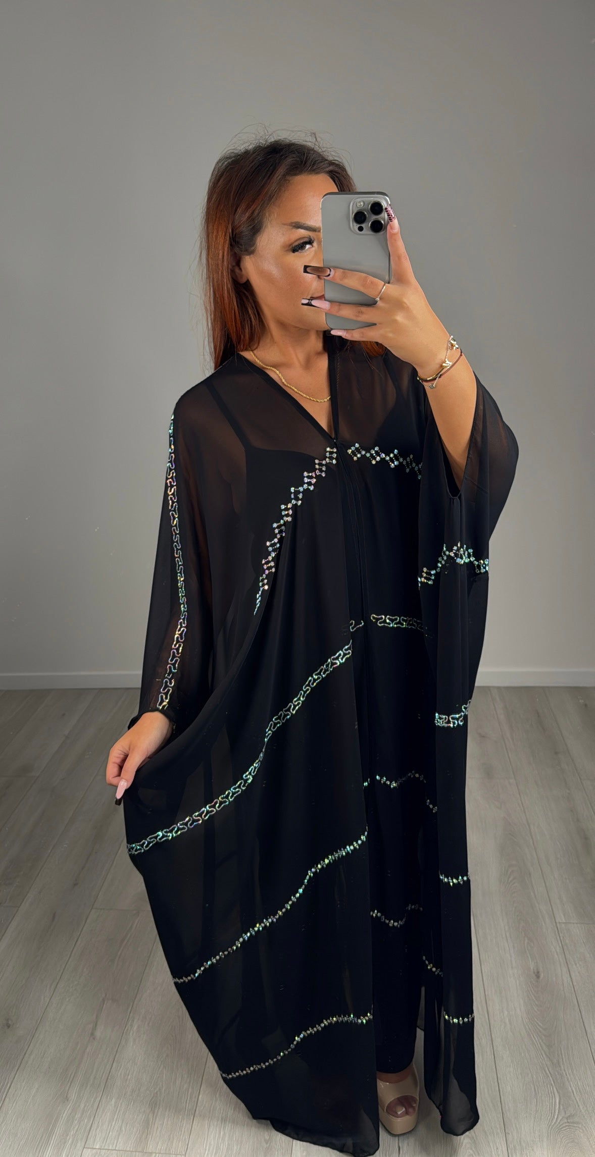 Abaya Kimono Transparente à Strass